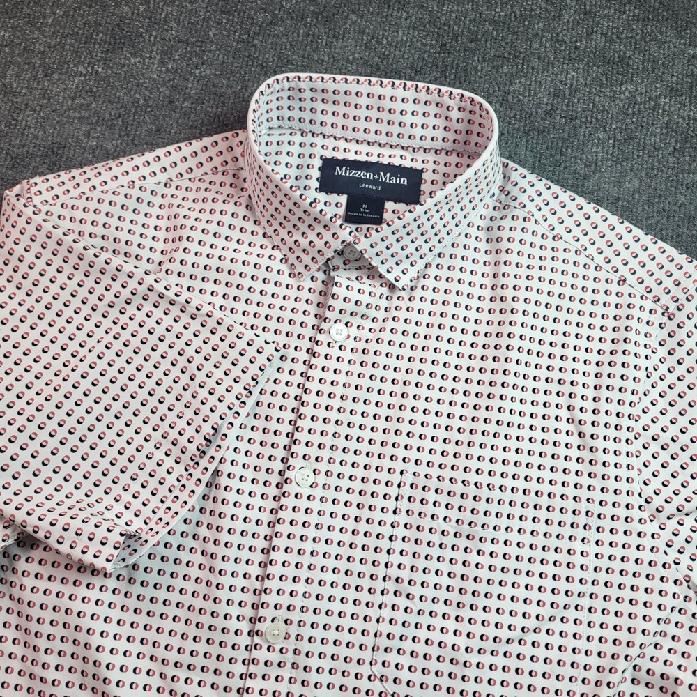 Mizzen+Main Leeward Mens M Trim Short Sleeve Button Down Shirt Geometric White